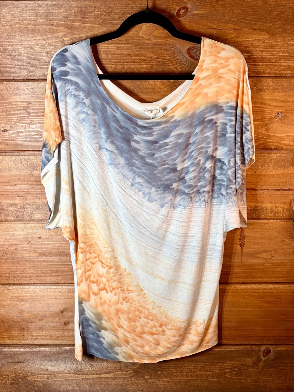 Indah Peach and Gray Watercolor-Salt Print Draped Tunic Size Medium 🌸🌴